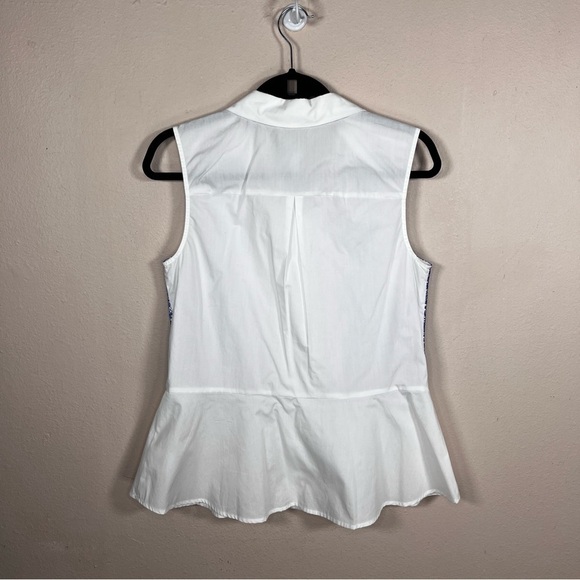 NEW PIXLEY MEDIUM BUTTON FRONT TOP WHITE BLUE LACE SLEEVELESS COTTON PEPLUM - Picture 7 of 11